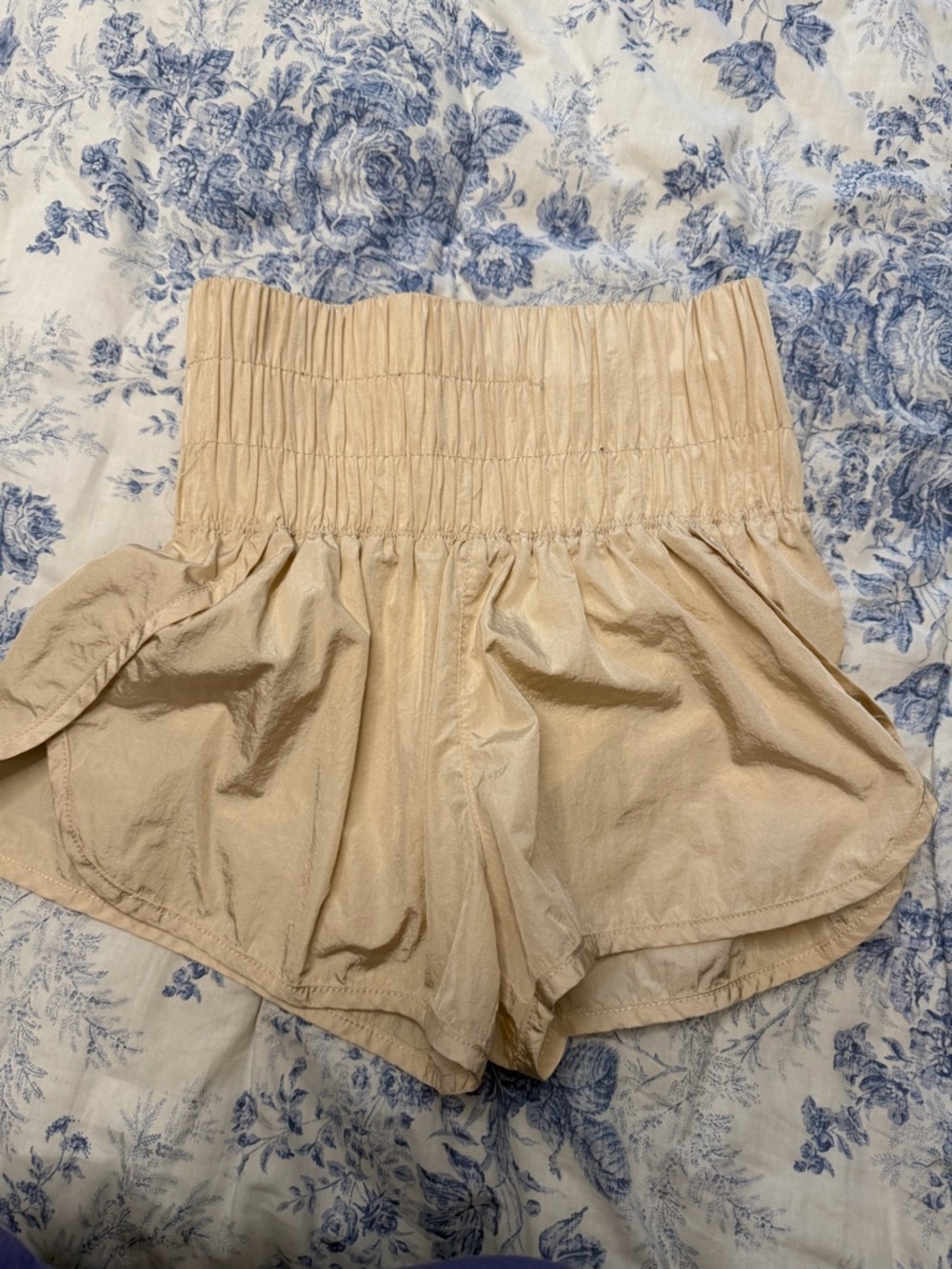 FP Movement by Free People Beige Smocked-Waist Athletic Shorts